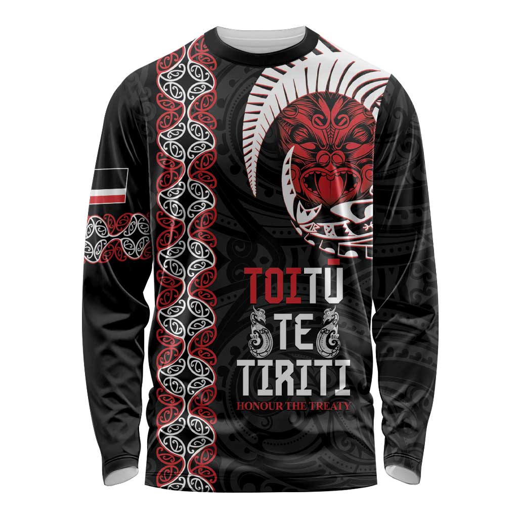 Aotearoa Toitu Te Tiriti Long Sleeve Shirt Honour The Treaty Maori Haka LT14 Unisex Black - Polynesian Pride