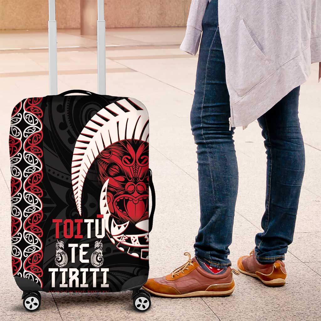 Aotearoa Toitu Te Tiriti Luggage Cover Honour The Treaty Maori Haka LT14 Black - Polynesian Pride