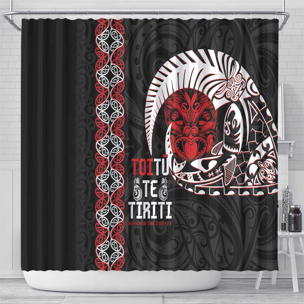 Aotearoa Toitu Te Tiriti Shower Curtain Honour The Treaty Maori Haka LT14 - Polynesian Pride