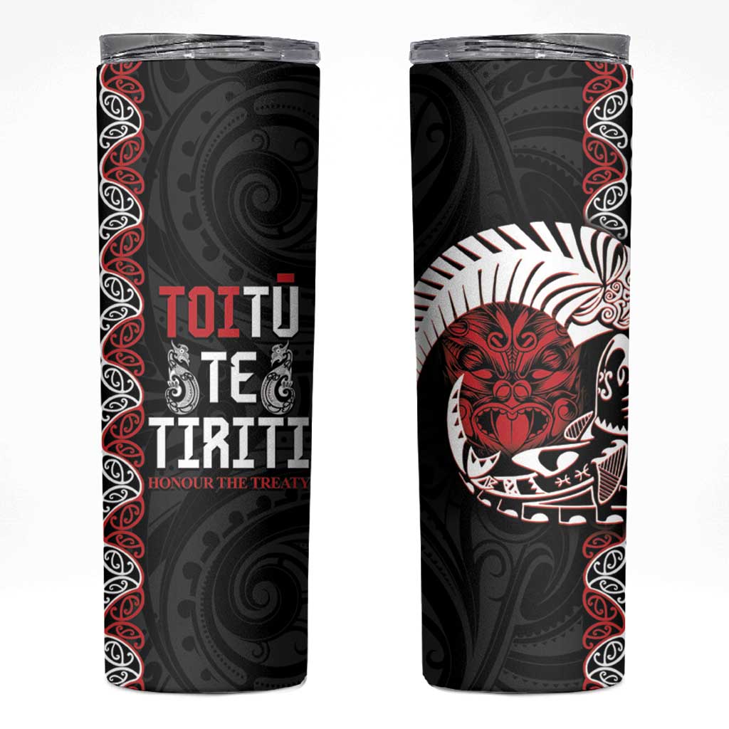 Aotearoa Toitu Te Tiriti Skinny Tumbler Honour The Treaty Maori Haka LT14 Black - Polynesian Pride