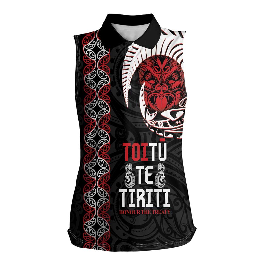 Aotearoa Toitu Te Tiriti Women Sleeveless Polo Shirt Honour The Treaty Maori Haka LT14 Female Black - Polynesian Pride