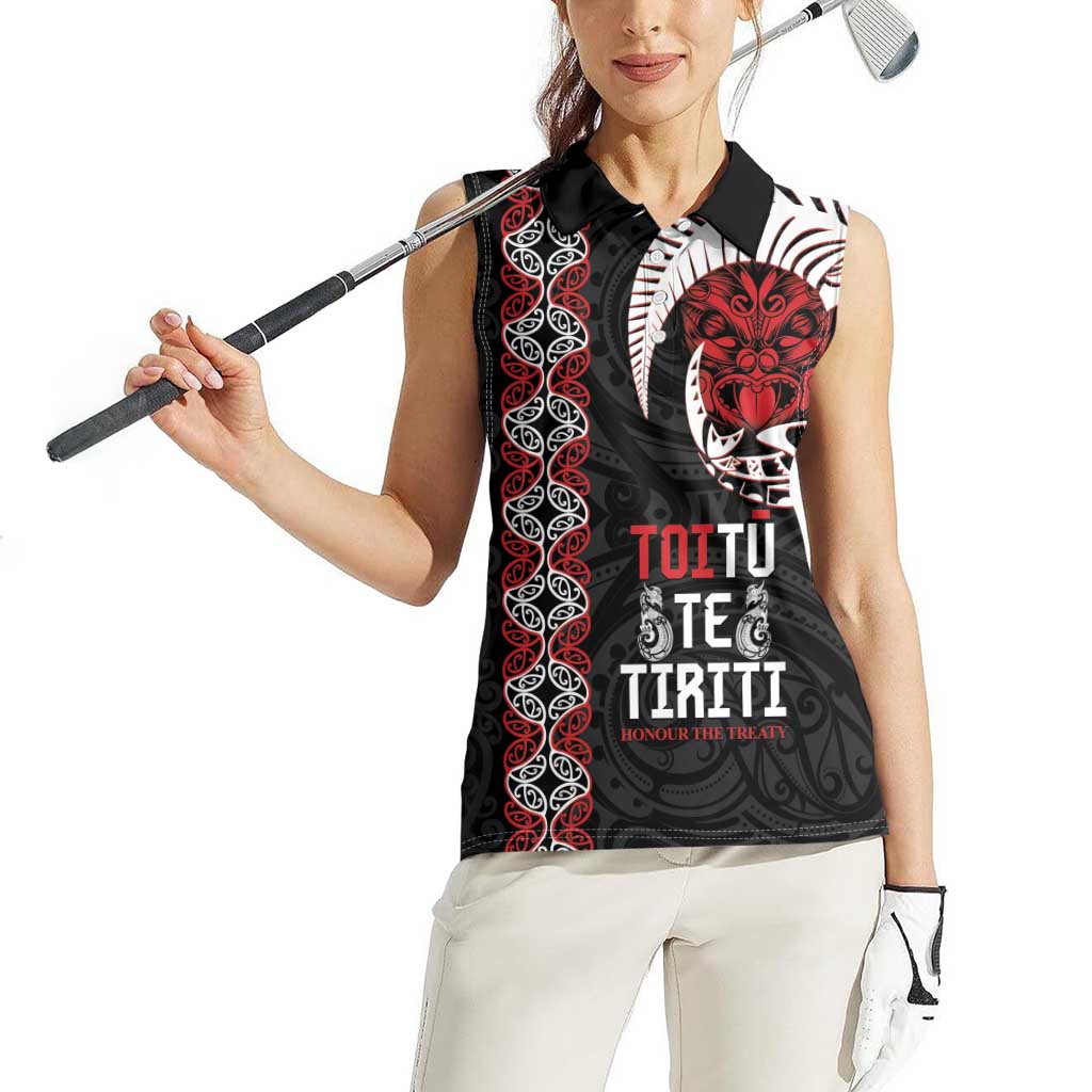 Aotearoa Toitu Te Tiriti Women Sleeveless Polo Shirt Honour The Treaty Maori Haka LT14 - Polynesian Pride