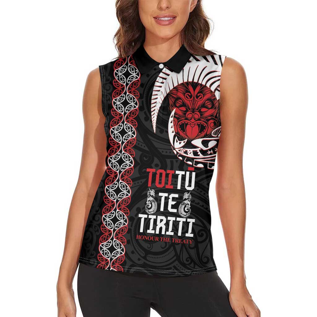 Aotearoa Toitu Te Tiriti Women Sleeveless Polo Shirt Honour The Treaty Maori Haka LT14 - Polynesian Pride