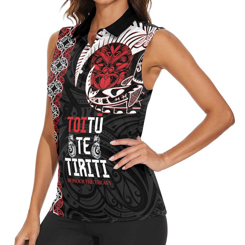 Aotearoa Toitu Te Tiriti Women Sleeveless Polo Shirt Honour The Treaty Maori Haka LT14 - Polynesian Pride
