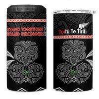 Aotearoa Toitu Te Tiriti 4 in 1 Can Cooler Tumbler Stand Together! Stand Stronger! - NZ Tiki LT14 One Size: 16 oz Black - Polynesian Pride