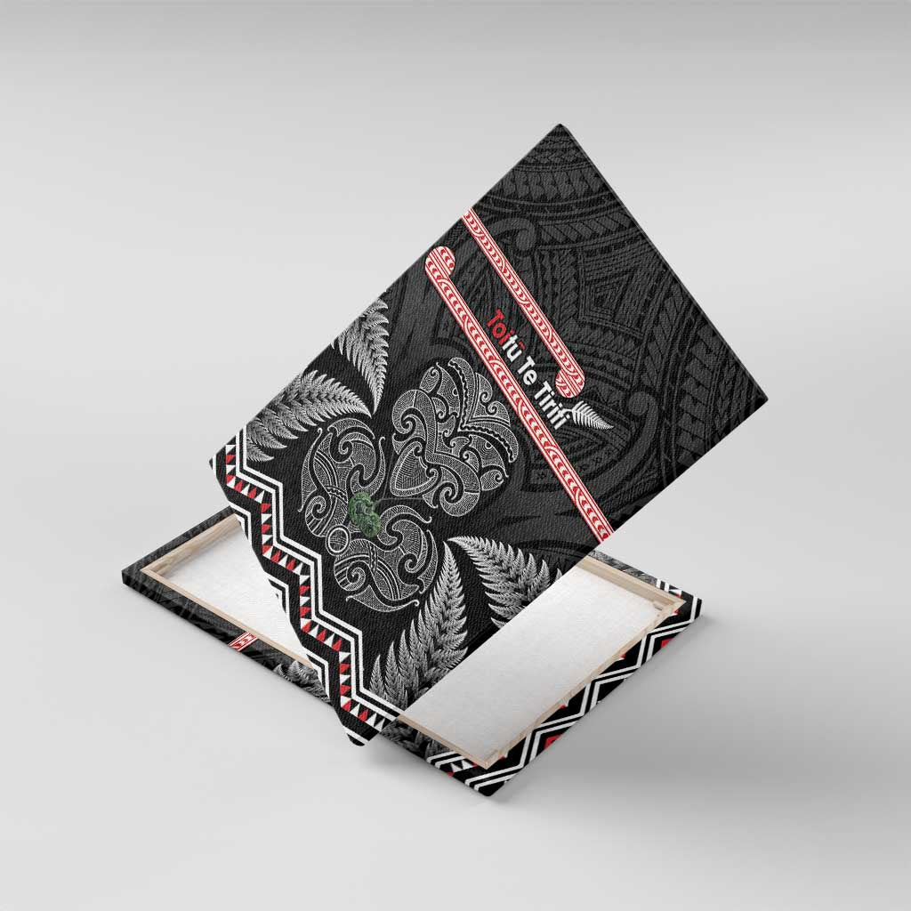 Aotearoa Toitu Te Tiriti Canvas Wall Art Stand Together! Stand Stronger! - NZ Tiki LT14 With Frame Black - Polynesian Pride