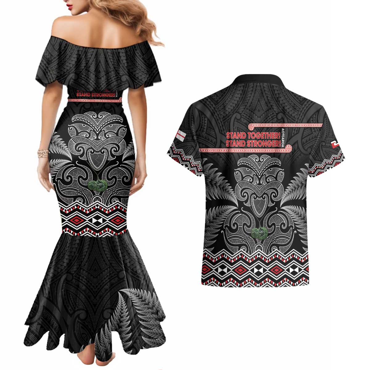Aotearoa Toitu Te Tiriti Couples Matching Mermaid Dress and Hawaiian Shirt Stand Together! Stand Stronger! - NZ Tiki LT14 - Polynesian Pride