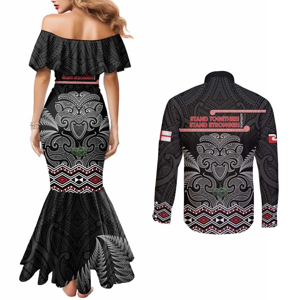 Aotearoa Toitu Te Tiriti Couples Matching Mermaid Dress and Long Sleeve Button Shirt Stand Together! Stand Stronger! - NZ Tiki LT14 - Polynesian Pride