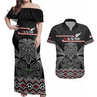 Aotearoa Toitu Te Tiriti Couples Matching Off Shoulder Maxi Dress and Hawaiian Shirt Stand Together! Stand Stronger! - NZ Tiki LT14 Black - Polynesian Pride