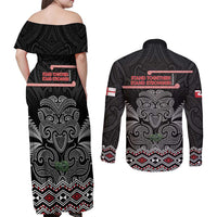 Aotearoa Toitu Te Tiriti Couples Matching Off Shoulder Maxi Dress and Long Sleeve Button Shirt Stand Together! Stand Stronger! - NZ Tiki LT14 - Polynesian Pride