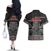 Aotearoa Toitu Te Tiriti Couples Matching Off The Shoulder Long Sleeve Dress and Hawaiian Shirt Stand Together! Stand Stronger! - NZ Tiki LT14 - Polynesian Pride