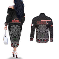 Aotearoa Toitu Te Tiriti Couples Matching Off The Shoulder Long Sleeve Dress and Long Sleeve Button Shirt Stand Together! Stand Stronger! - NZ Tiki LT14 - Polynesian Pride
