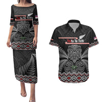 Aotearoa Toitu Te Tiriti Couples Matching Puletasi and Hawaiian Shirt Stand Together! Stand Stronger! - NZ Tiki LT14 Black - Polynesian Pride