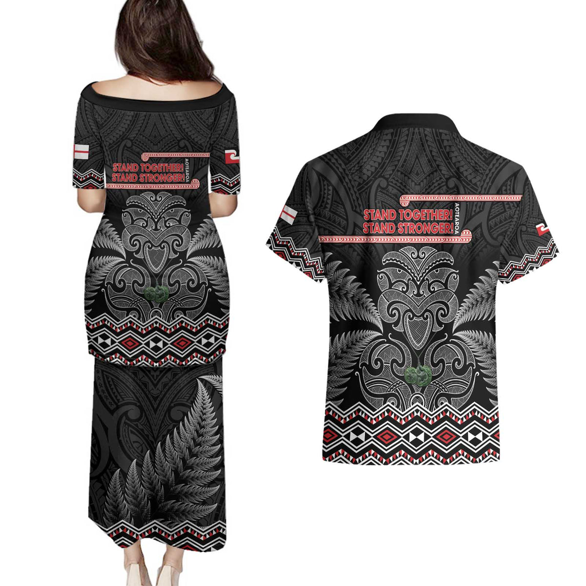 Aotearoa Toitu Te Tiriti Couples Matching Puletasi and Hawaiian Shirt Stand Together! Stand Stronger! - NZ Tiki LT14 - Polynesian Pride