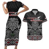 Aotearoa Toitu Te Tiriti Couples Matching Short Sleeve Bodycon Dress and Hawaiian Shirt Stand Together! Stand Stronger! - NZ Tiki LT14 Black - Polynesian Pride