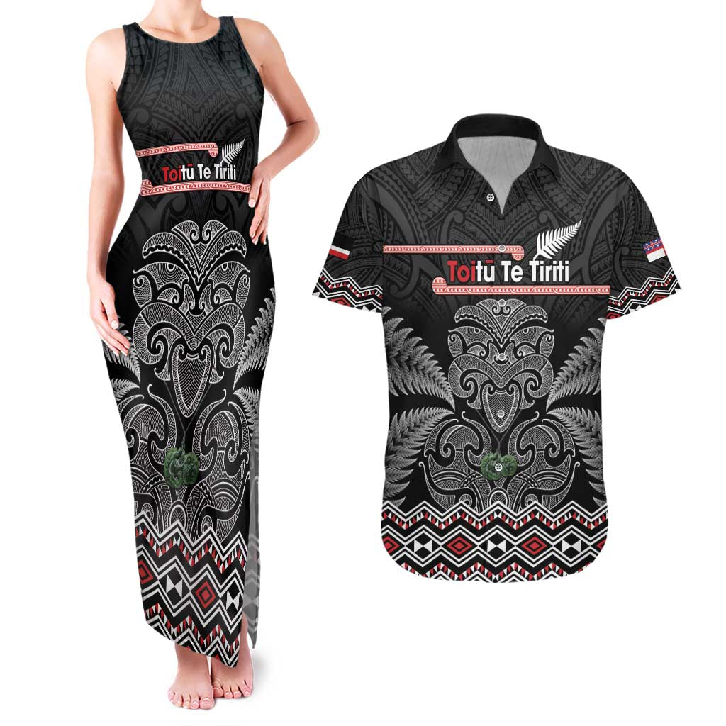 Aotearoa Toitu Te Tiriti Couples Matching Tank Maxi Dress and Hawaiian Shirt Stand Together! Stand Stronger! - NZ Tiki LT14 Black - Polynesian Pride