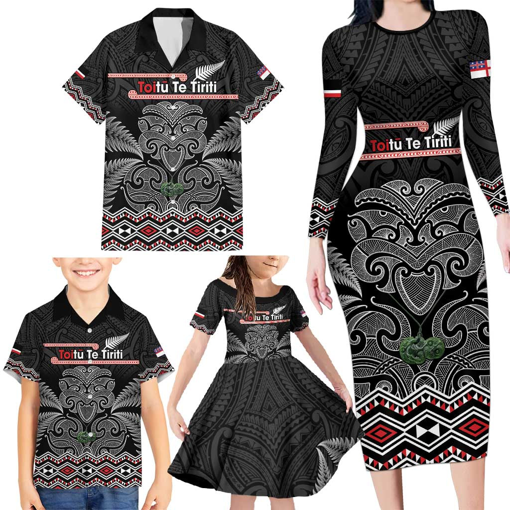 Aotearoa Toitu Te Tiriti Family Matching Long Sleeve Bodycon Dress and Hawaiian Shirt Stand Together! Stand Stronger! - NZ Tiki LT14 - Polynesian Pride