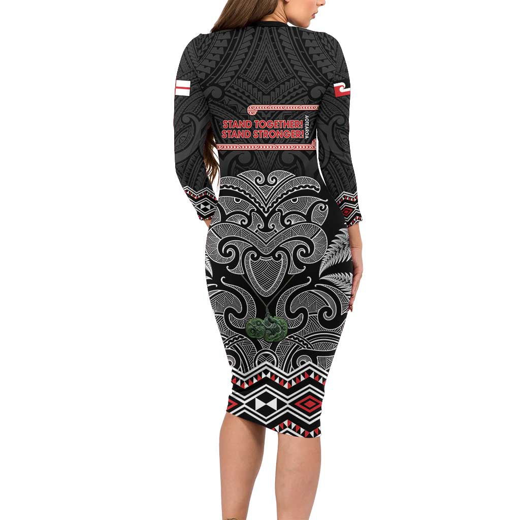 Aotearoa Toitu Te Tiriti Family Matching Long Sleeve Bodycon Dress and Hawaiian Shirt Stand Together! Stand Stronger! - NZ Tiki LT14 - Polynesian Pride