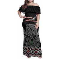 Aotearoa Toitu Te Tiriti Family Matching Off Shoulder Maxi Dress and Hawaiian Shirt Stand Together! Stand Stronger! - NZ Tiki LT14 Mom's Dress Black - Polynesian Pride