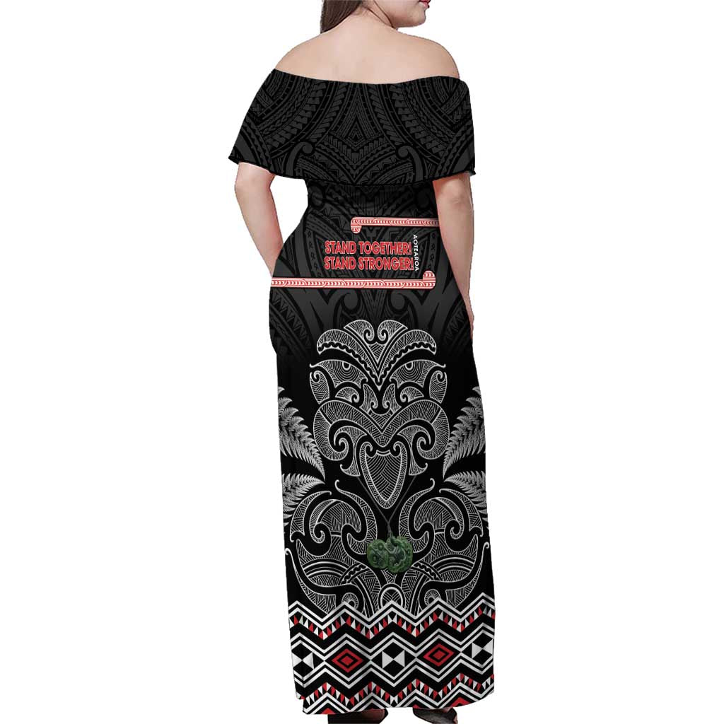Aotearoa Toitu Te Tiriti Family Matching Off Shoulder Maxi Dress and Hawaiian Shirt Stand Together! Stand Stronger! - NZ Tiki LT14 - Polynesian Pride