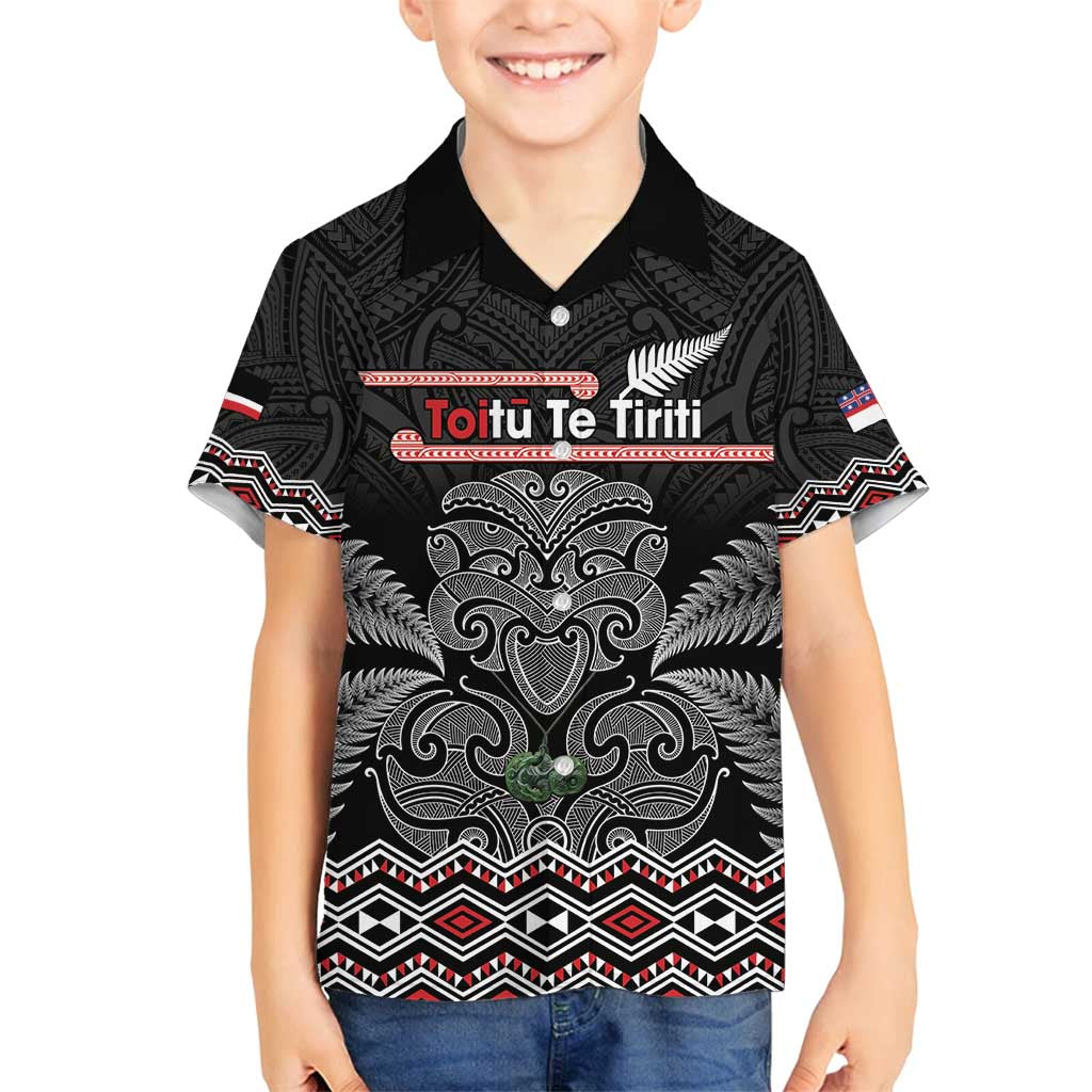 Aotearoa Toitu Te Tiriti Family Matching Off Shoulder Maxi Dress and Hawaiian Shirt Stand Together! Stand Stronger! - NZ Tiki LT14 Son's Shirt Black - Polynesian Pride