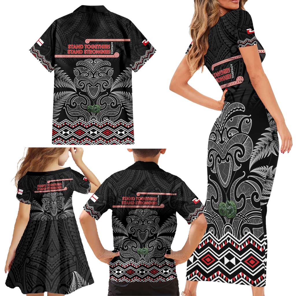 Aotearoa Toitu Te Tiriti Family Matching Short Sleeve Bodycon Dress and Hawaiian Shirt Stand Together! Stand Stronger! - NZ Tiki LT14 - Polynesian Pride