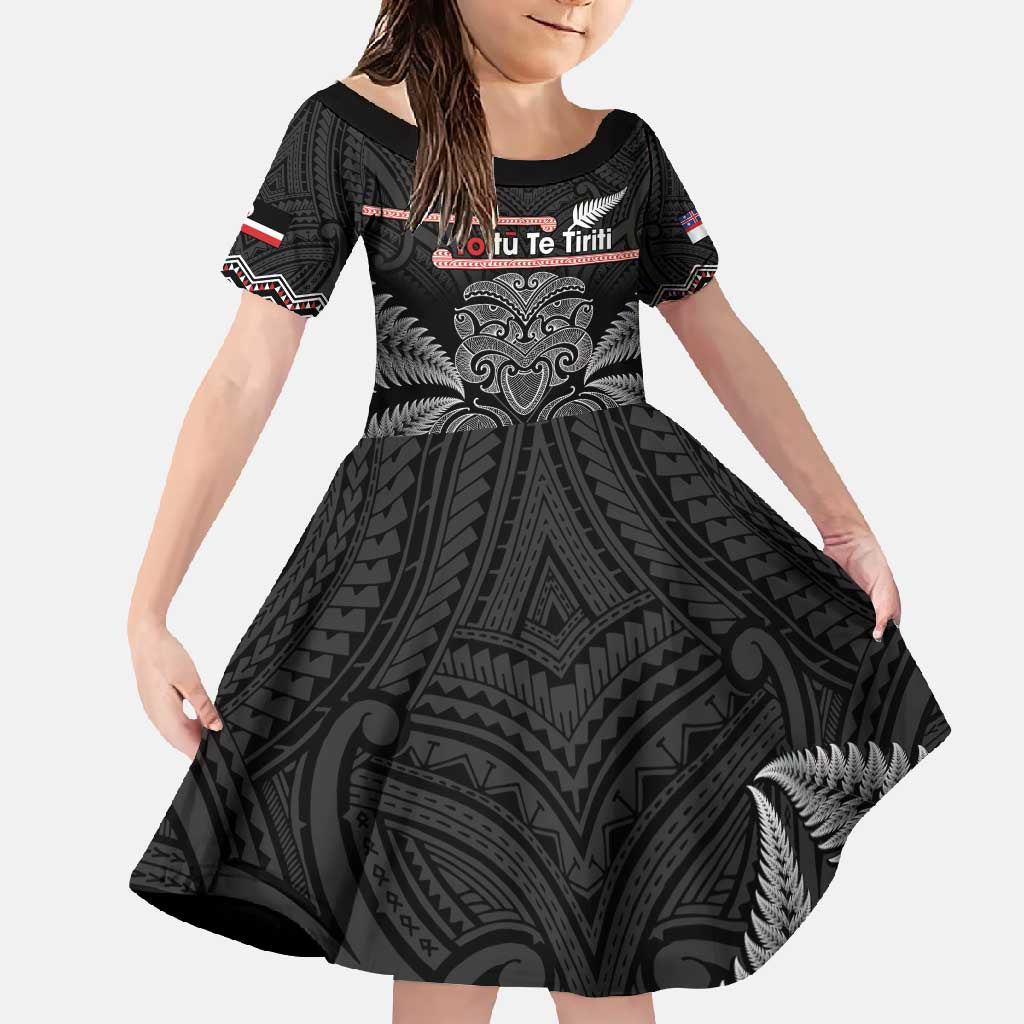 Aotearoa Toitu Te Tiriti Family Matching Summer Maxi Dress and Hawaiian Shirt Stand Together! Stand Stronger! - NZ Tiki LT14 Daughter's Dress Black - Polynesian Pride