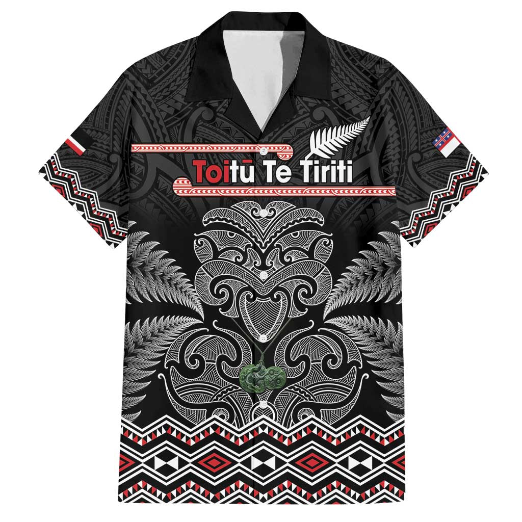 Aotearoa Toitu Te Tiriti Family Matching Tank Maxi Dress and Hawaiian Shirt Stand Together! Stand Stronger! - NZ Tiki LT14 Dad's Shirt - Short Sleeve Black - Polynesian Pride
