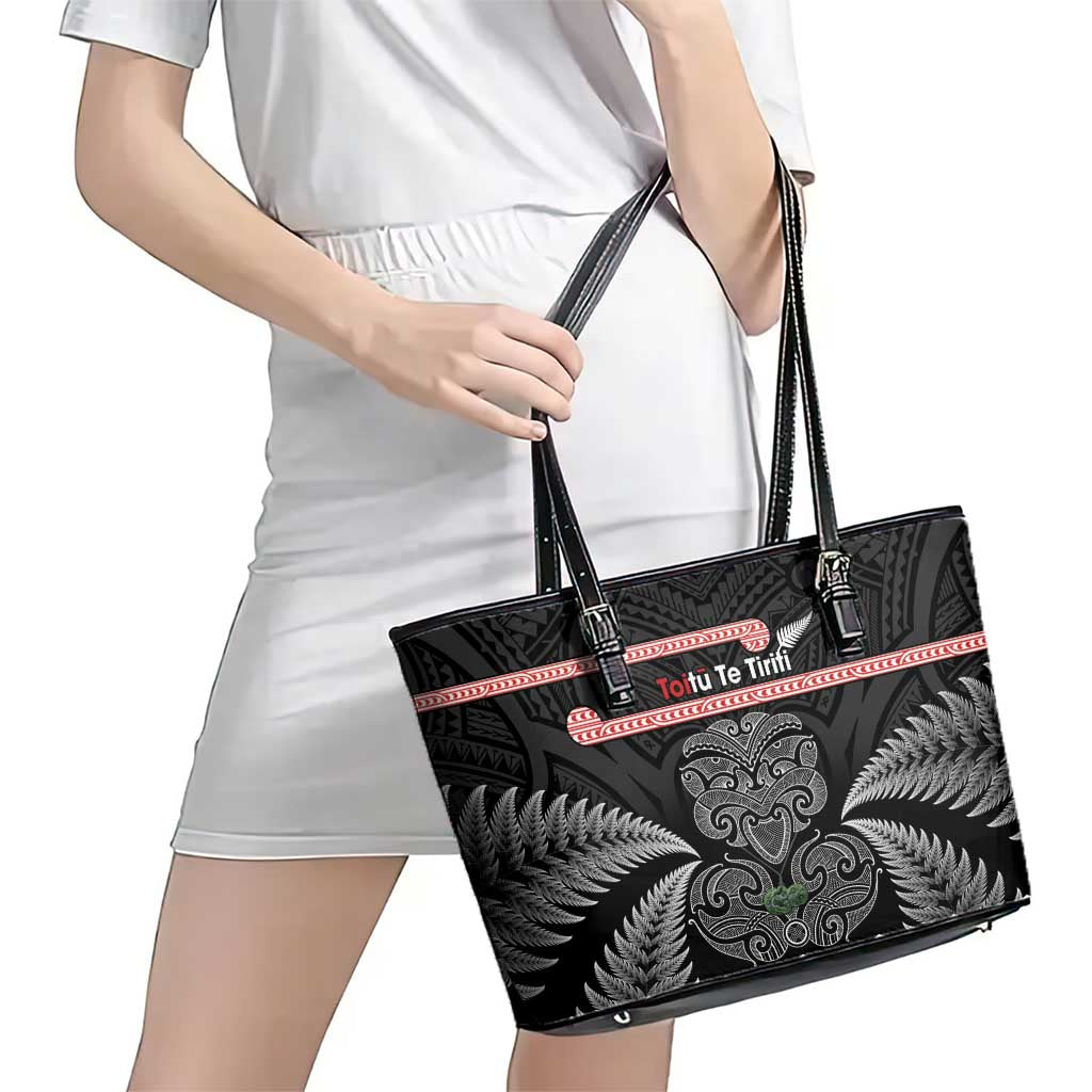 Aotearoa Toitu Te Tiriti Leather Tote Bag Stand Together! Stand Stronger! - NZ Tiki