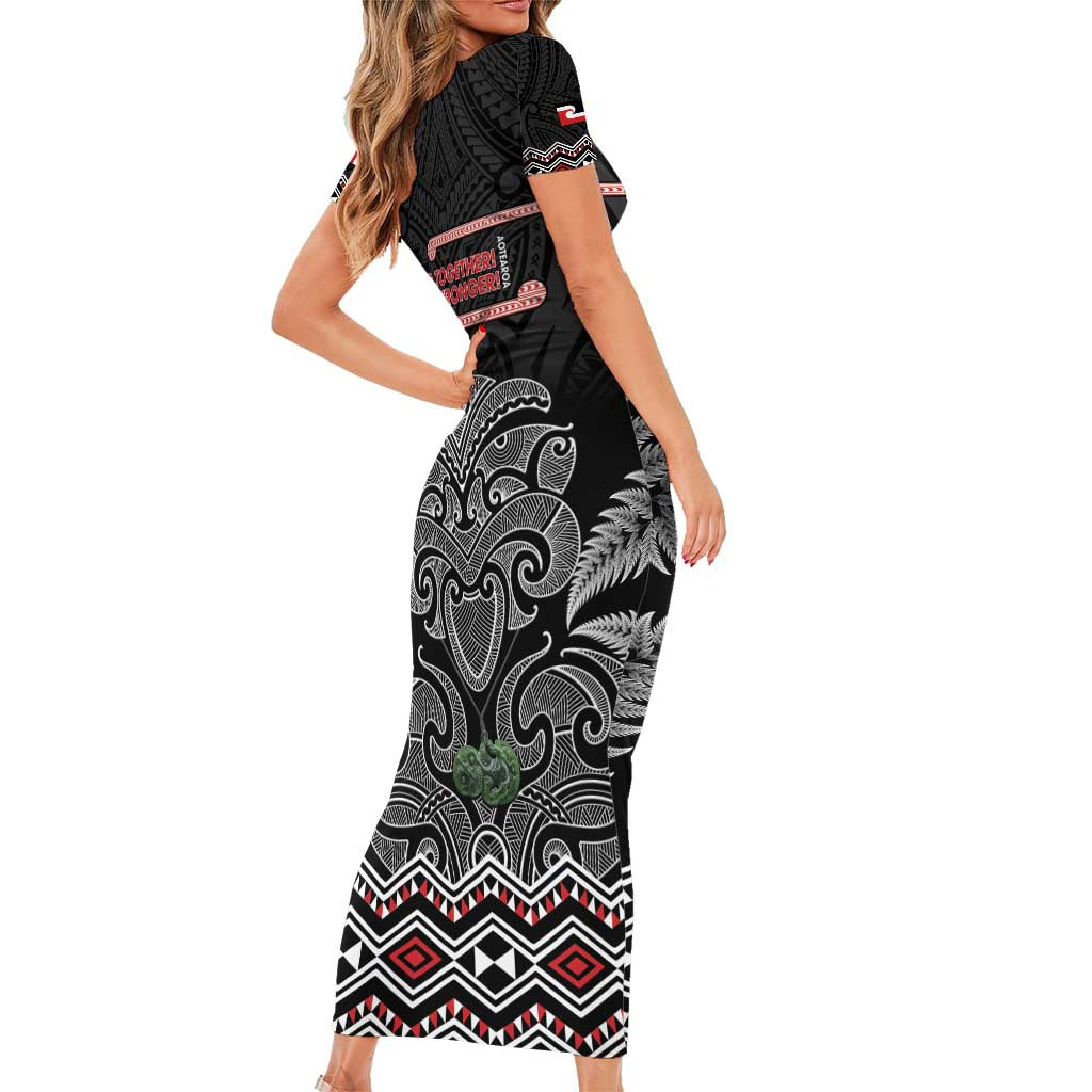 Aotearoa Toitu Te Tiriti Short Sleeve Bodycon Dress Stand Together! Stand Stronger! - NZ Tiki LT14 - Polynesian Pride