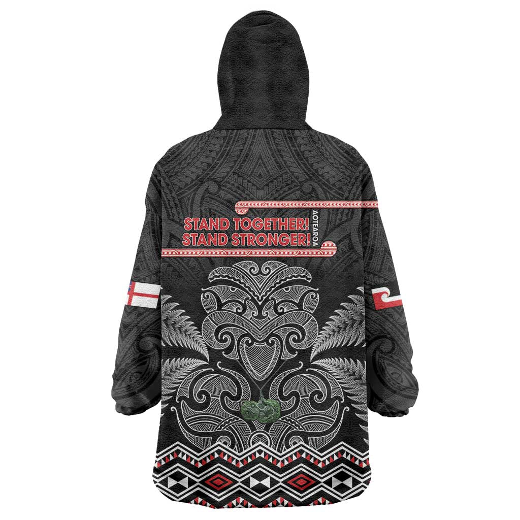 Aotearoa Toitu Te Tiriti Wearable Blanket Hoodie Stand Together! Stand Stronger! - NZ Tiki LT14 - Polynesian Pride