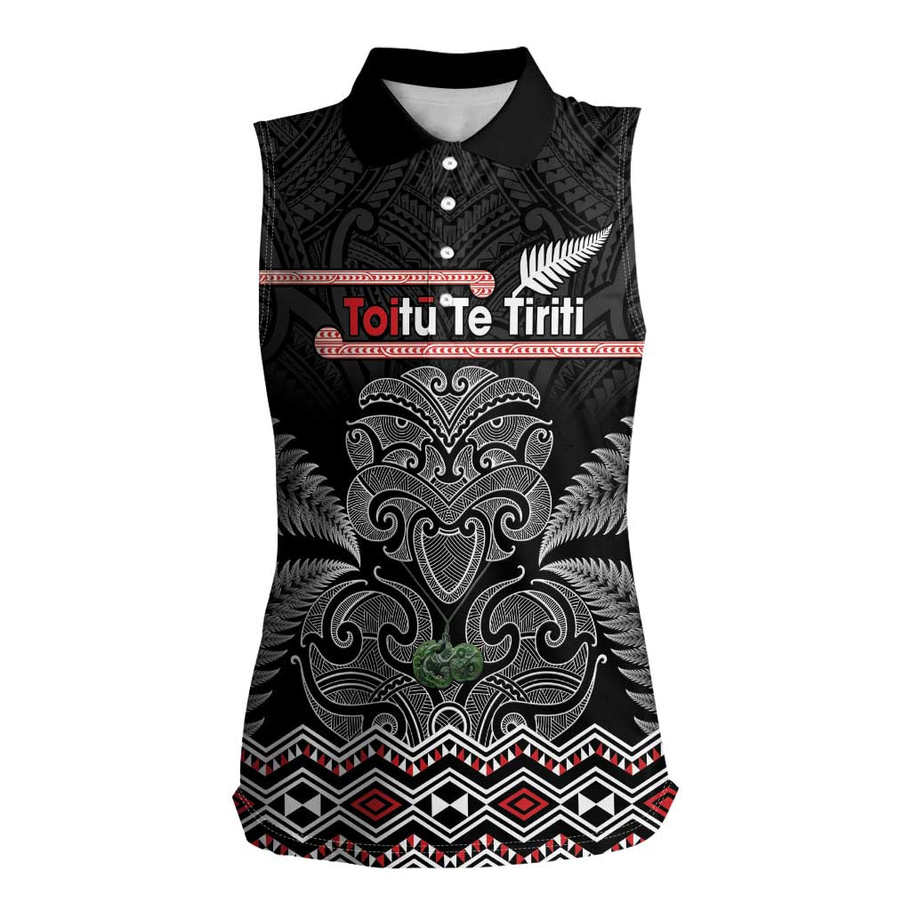 Aotearoa Toitu Te Tiriti Women Sleeveless Polo Shirt Stand Together! Stand Stronger! - NZ Tiki LT14 Female Black - Polynesian Pride