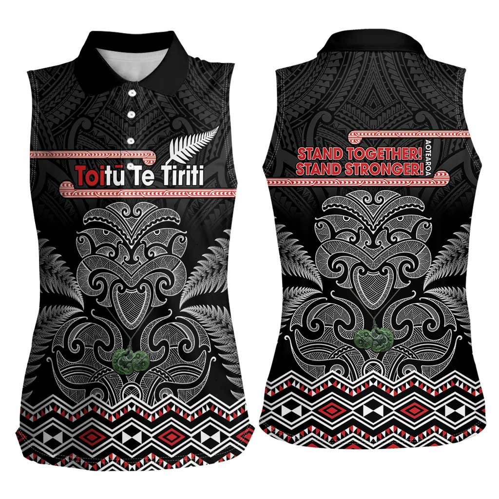 Aotearoa Toitu Te Tiriti Women Sleeveless Polo Shirt Stand Together! Stand Stronger! - NZ Tiki LT14 - Polynesian Pride