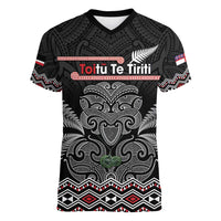 Aotearoa Toitu Te Tiriti Women V-Neck T-Shirt Stand Together! Stand Stronger! - NZ Tiki LT14 Female Black - Polynesian Pride