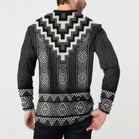 Black Taniko Aotearoa Button Sweatshirt Niho Taniwha Mix Poutama LT14
