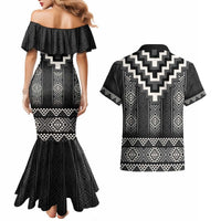 Black Taniko Aotearoa Couples Matching Mermaid Dress and Hawaiian Shirt Niho Taniwha Mix Poutama LT14 - Polynesian Pride