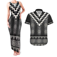 Black Taniko Aotearoa Couples Matching Tank Maxi Dress and Hawaiian Shirt Niho Taniwha Mix Poutama LT14 Black - Polynesian Pride
