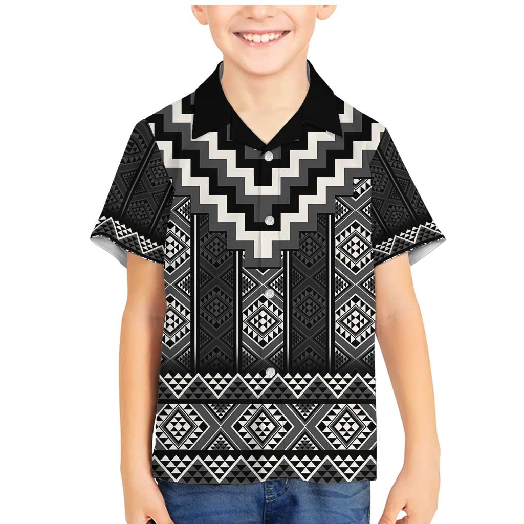 Black Taniko Aotearoa Family Matching Mermaid Dress and Hawaiian Shirt Niho Taniwha Mix Poutama LT14 Son's Shirt Black - Polynesian Pride