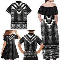 Black Taniko Aotearoa Family Matching Off Shoulder Maxi Dress and Hawaiian Shirt Niho Taniwha Mix Poutama LT14 - Polynesian Pride