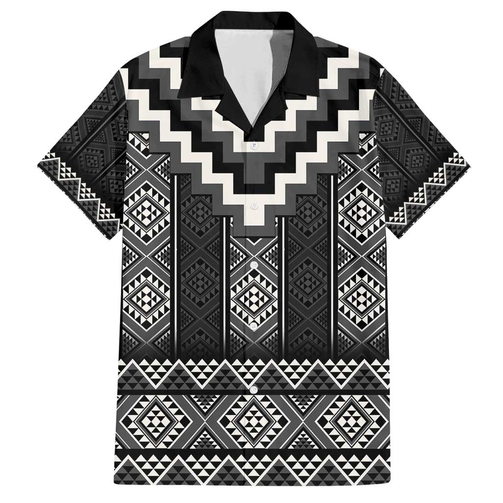 Black Taniko Aotearoa Family Matching Off Shoulder Maxi Dress and Hawaiian Shirt Niho Taniwha Mix Poutama LT14 Dad's Shirt - Short Sleeve Black - Polynesian Pride