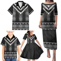 Black Taniko Aotearoa Family Matching Puletasi and Hawaiian Shirt Niho Taniwha Mix Poutama LT14 - Polynesian Pride