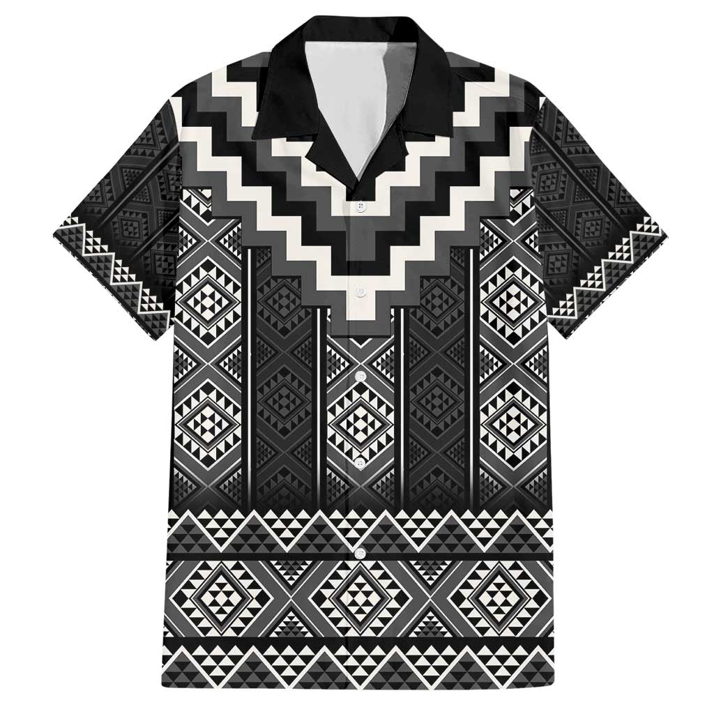 Black Taniko Aotearoa Family Matching Short Sleeve Bodycon Dress and Hawaiian Shirt Niho Taniwha Mix Poutama LT14 Dad's Shirt - Short Sleeve Black - Polynesian Pride