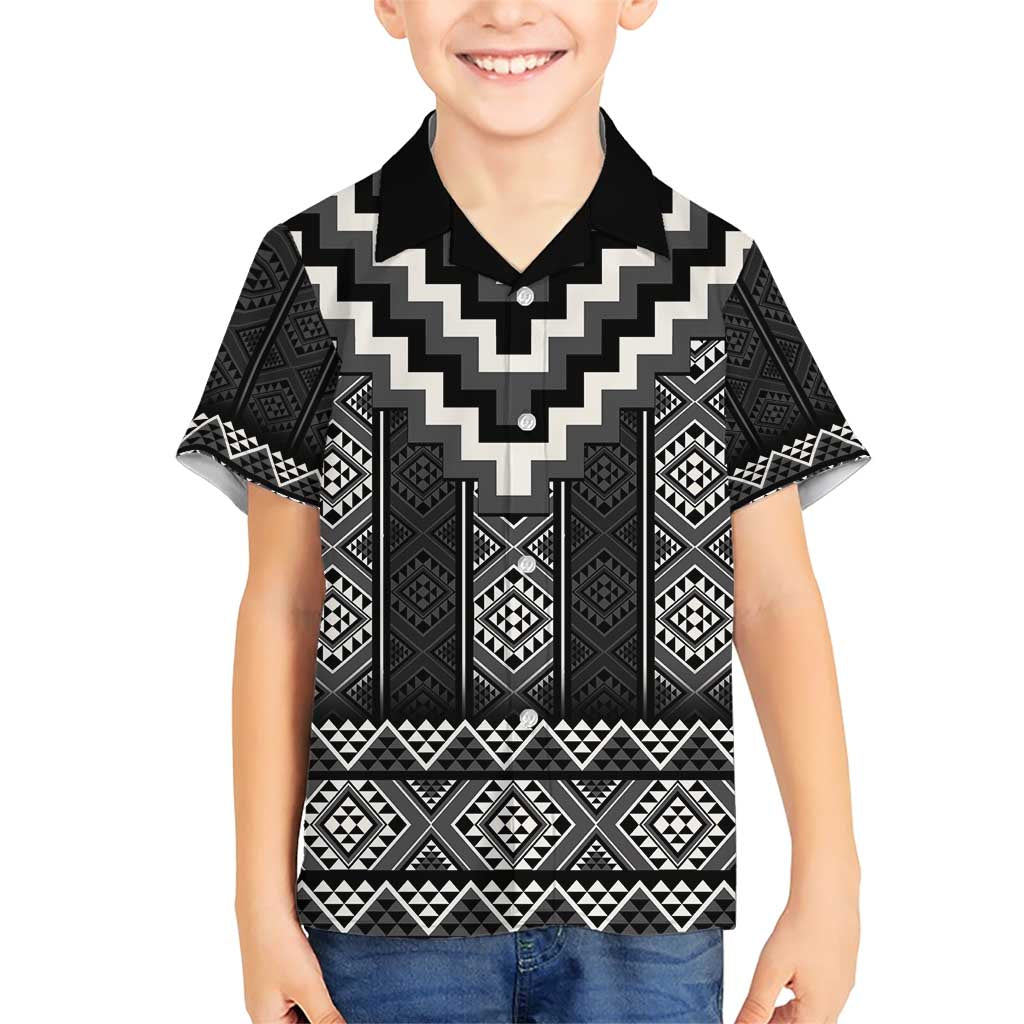 Black Taniko Aotearoa Family Matching Short Sleeve Bodycon Dress and Hawaiian Shirt Niho Taniwha Mix Poutama LT14 Son's Shirt Black - Polynesian Pride