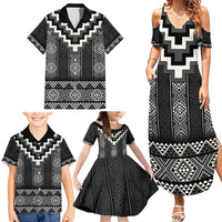 Black Taniko Aotearoa Family Matching Summer Maxi Dress and Hawaiian Shirt Niho Taniwha Mix Poutama LT14 - Polynesian Pride