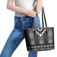 Black Taniko Aotearoa Leather Tote Bag Niho Taniwha Mix Poutama LT14