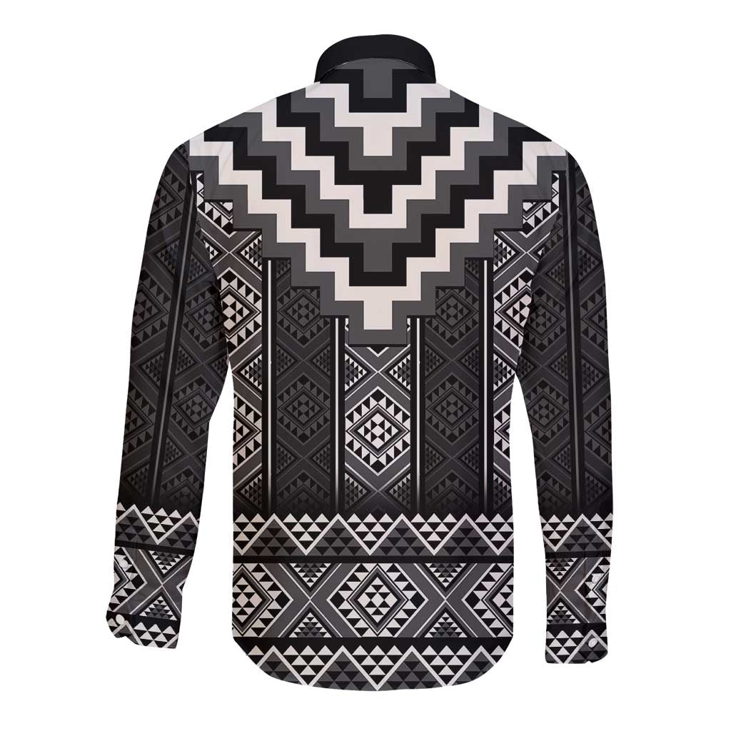 Black Taniko Aotearoa Long Sleeve Button Shirt Niho Taniwha Mix Poutama LT14