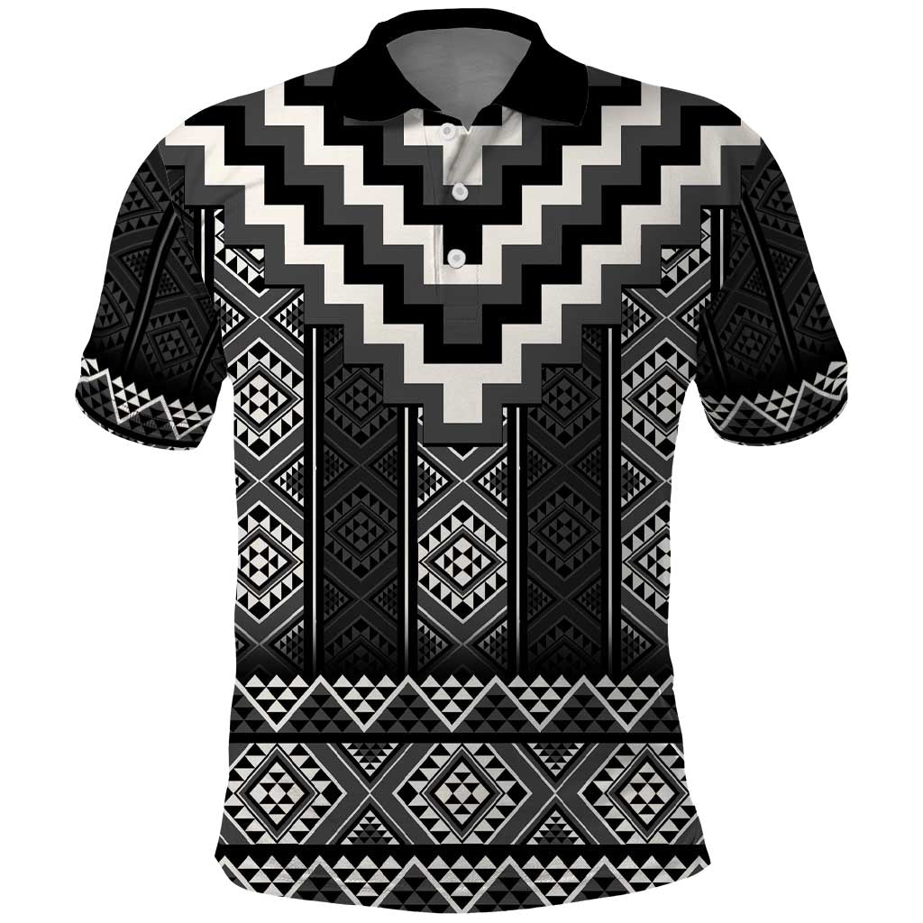 Black Taniko Aotearoa Polo Shirt Niho Taniwha Mix Poutama LT14 Black - Polynesian Pride