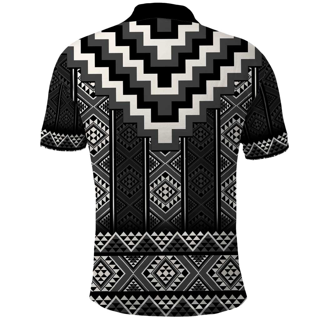 Black Taniko Aotearoa Polo Shirt Niho Taniwha Mix Poutama LT14 - Polynesian Pride