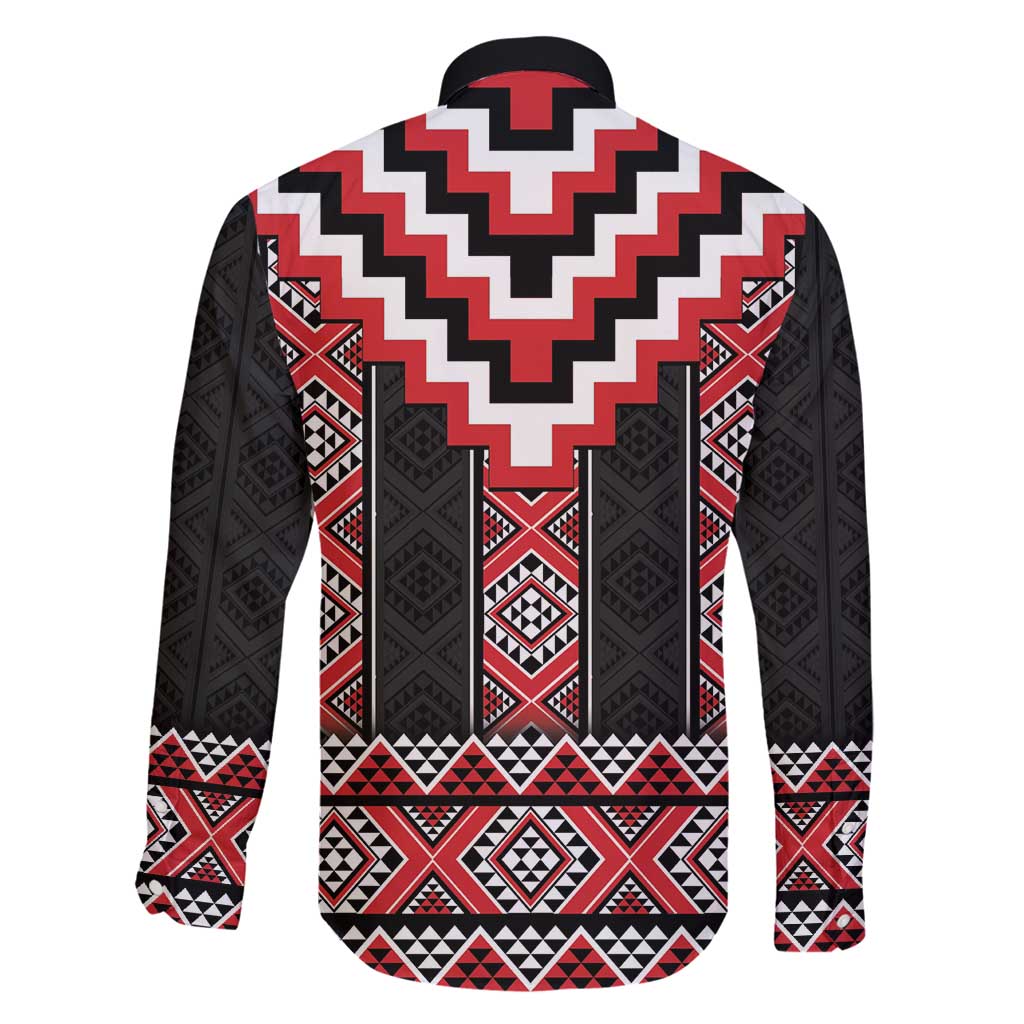 Red Taniko Aotearoa Family Matching Long Sleeve Bodycon Dress and Hawaiian Shirt Niho Taniwha Mix Poutama LT14 - Polynesian Pride