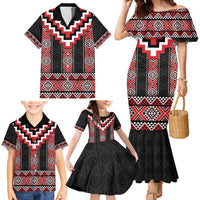Red Taniko Aotearoa Family Matching Mermaid Dress and Hawaiian Shirt Niho Taniwha Mix Poutama LT14 - Polynesian Pride